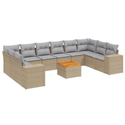 vidaXL Set de sofás de jardín 11pzas con cojines ratán sintético beige