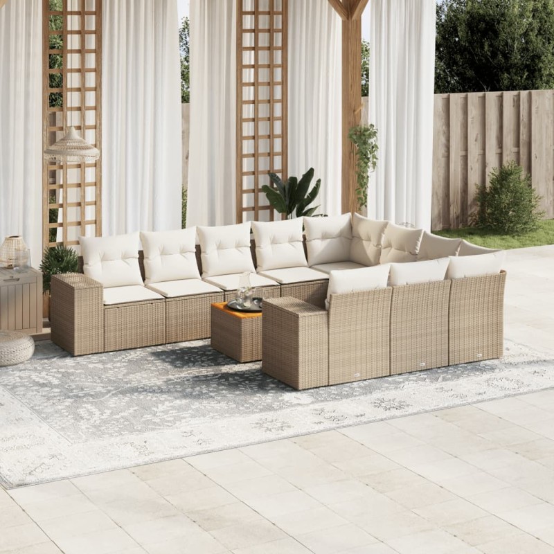 vidaXL Set de sofás de jardín 11pzas con cojines ratán sintético beige vidaXL Set de sofás de jardín 11pzas con cojines ratán sintético beige