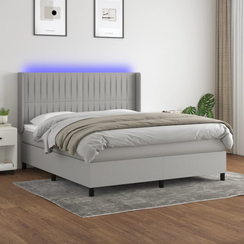 vidaXL Cama box spring colchón y luces LED tela gris claro 180x200 cm vidaXL Cama box spring colchón y luces LED tela gris claro 180x200 cm