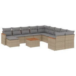 vidaXL Juego de sofás jardín con cojines beige mezcla 12 pzas ratán PE