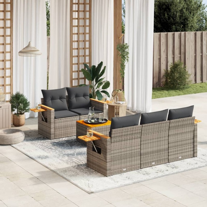 vidaXL Set de muebles de jardín 6 pzas y cojines ratán sintético gris vidaXL Set de muebles de jardín 6 pzas y cojines ratán sintético gris