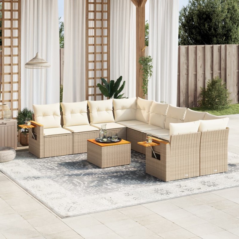 vidaXL Set de sofás de jardín 9 pzas con cojines ratán sintético beige vidaXL Set de sofás de jardín 9 pzas con cojines ratán sintético beige