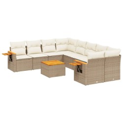 vidaXL Set de sofás de jardín 9 pzas con cojines ratán sintético beige