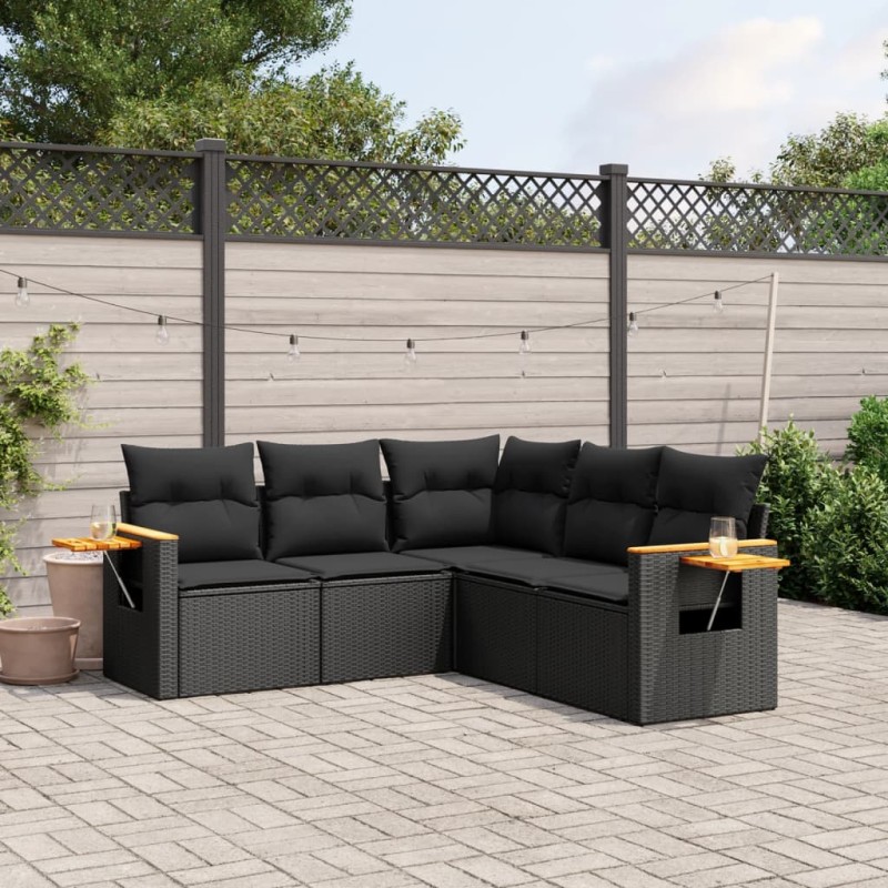 vidaXL Set de muebles de jardín 5 pzas y cojines ratán sintético negro vidaXL Set de muebles de jardín 5 pzas y cojines ratán sintético negro