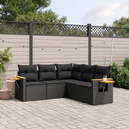 vidaXL Set de muebles de jardín 5 pzas y cojines ratán sintético negro