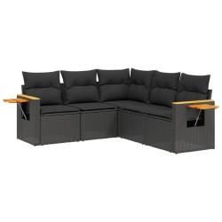 vidaXL Set de muebles de jardín 5 pzas y cojines ratán sintético negro