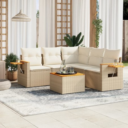 vidaXL Juego de sofás jardín con cojines 6 pzas ratán sintético beige