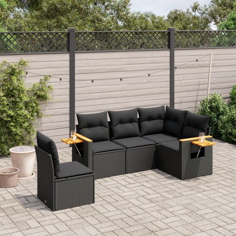 vidaXL Set de muebles de jardín 5 pzas y cojines ratán sintético negro vidaXL Set de muebles de jardín 5 pzas y cojines ratán sintético negro