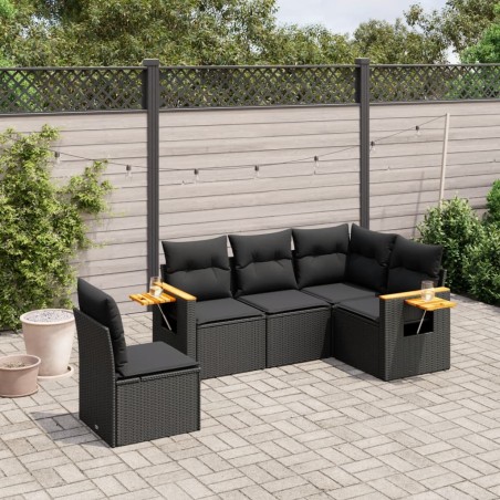vidaXL Set de muebles de jardín 5 pzas y cojines ratán sintético negro