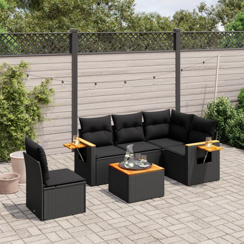 vidaXL Set de sofás de jardín 6 piezas y cojines ratán sintético negro vidaXL Set de sofás de jardín 6 piezas y cojines ratán sintético negro