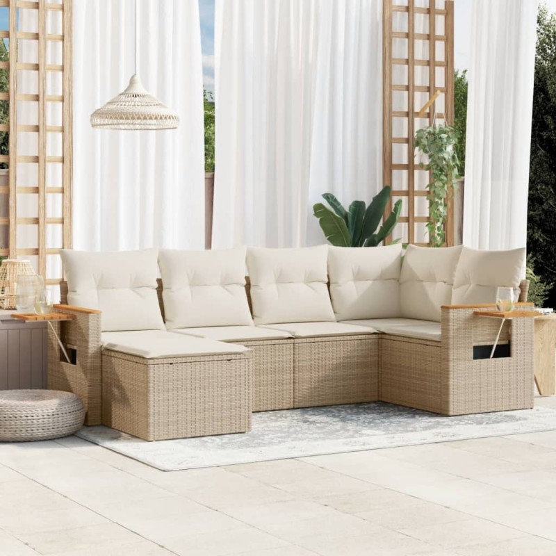 vidaXL Juego de sofás jardín con cojines 6 pzas ratán sintético beige