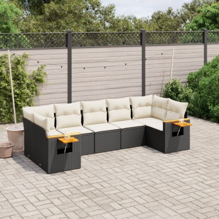 vidaXL Set de comedor de jardín 7 pzas y cojines ratán sintético negro