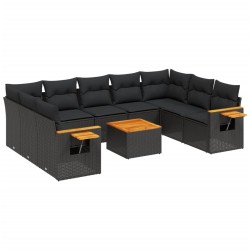 vidaXL Set de sofás de jardín 10 pzas cojines ratán sintético negro