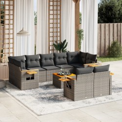 vidaXL Set de sofás de jardín 10 pzas con cojines ratán sintético gris
