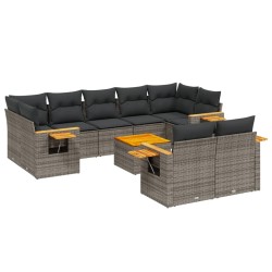 vidaXL Set de sofás de jardín 10 pzas con cojines ratán sintético gris