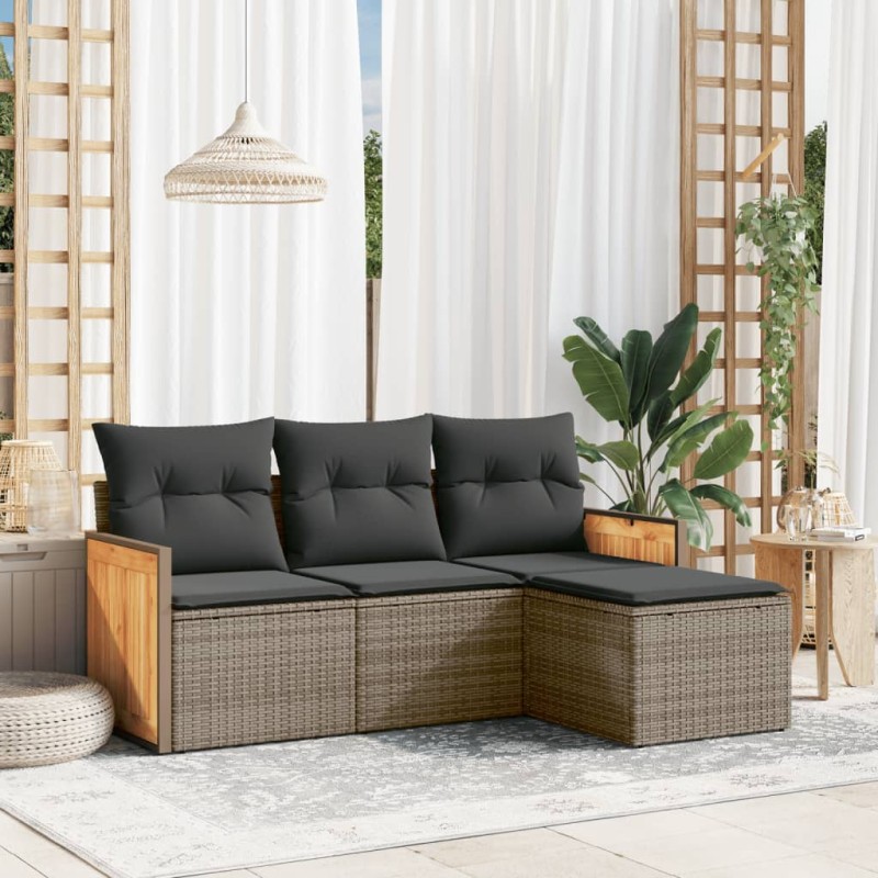 vidaXL Set de sofás de jardín 4 pzas y cojines ratán sintético gris vidaXL Set de sofás de jardín 4 pzas y cojines ratán sintético gris