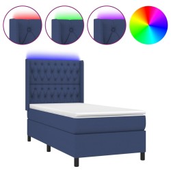 vidaXL Cama box spring colchón y luces LED tela azul 90x190 cm