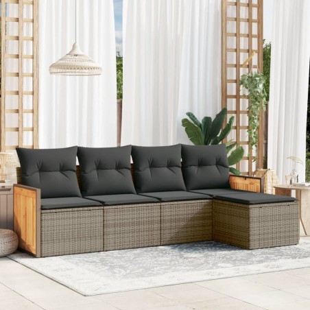 vidaXL Juego de sofás jardín con cojines 5 pzas ratán sintético gris