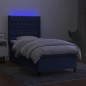 vidaXL Cama box spring colchón y luces LED tela azul 90x190 cm