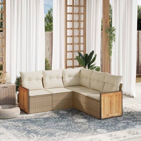 vidaXL Juego de sofás jardín con cojines 5 pzas ratán sintético beige