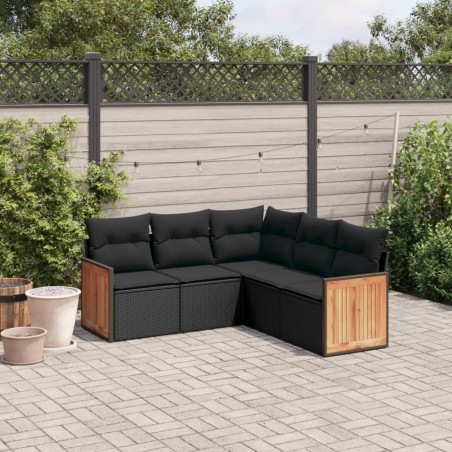 vidaXL Set de muebles de jardín 5 pzas y cojines ratán sintético negro