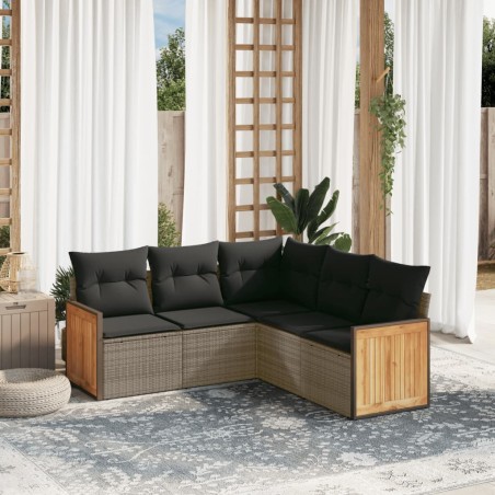 vidaXL Juego de sofás jardín con cojines 5 pzas ratán sintético gris