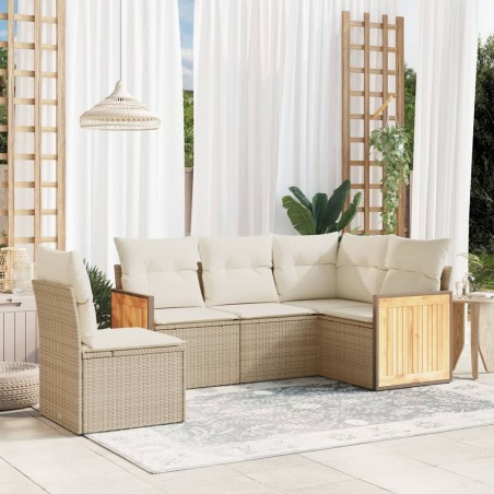 vidaXL Juego de sofás jardín con cojines 5 pzas ratán sintético beige