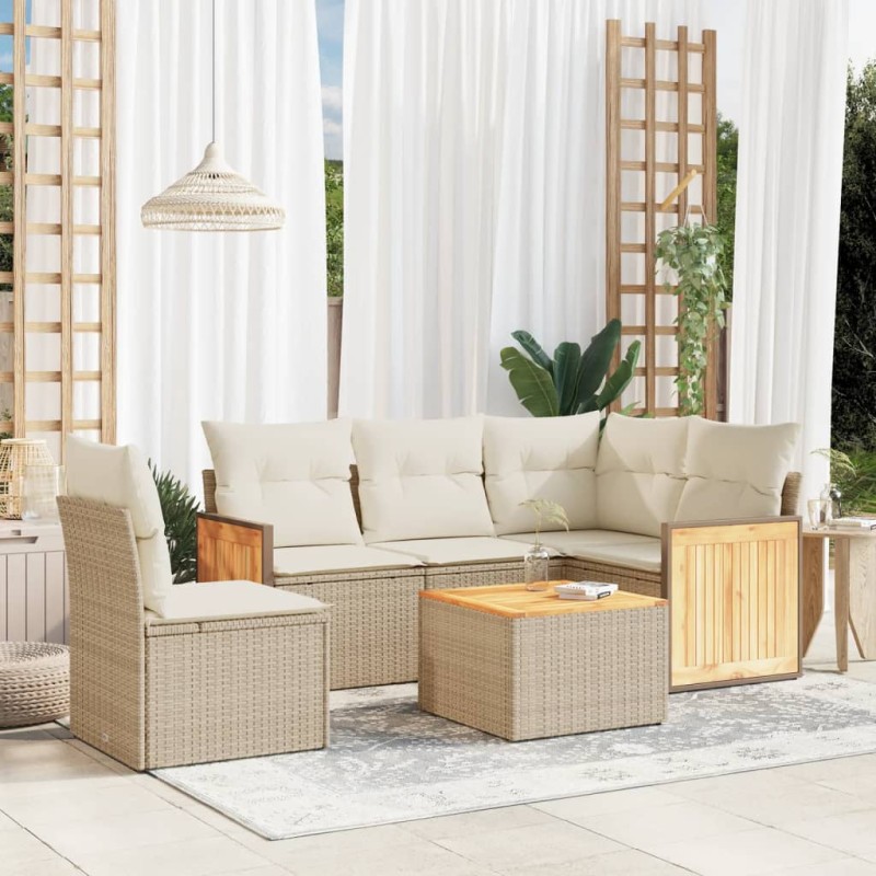 vidaXL Juego de sofás jardín con cojines 6 pzas ratán sintético beige vidaXL Juego de sofás jardín con cojines 6 pzas ratán sintético beige