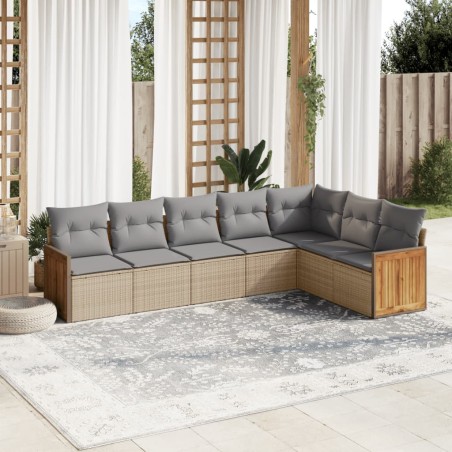 vidaXL Set sofás de jardín 7 piezas y cojines ratán sintético beige