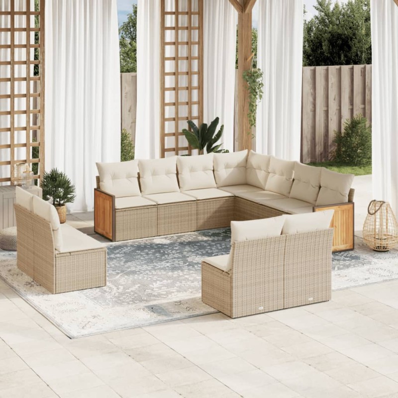 vidaXL Set de sofás de jardín 11pzas con cojines ratán sintético beige