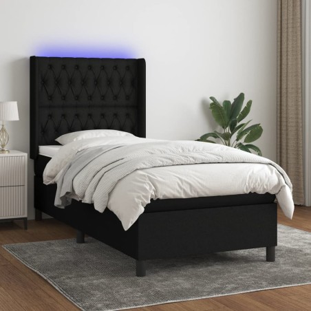 vidaXL Cama box spring colchón y luces LED tela negro 100x200 cm