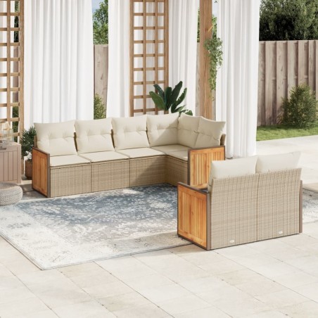 vidaXL Set sofás de jardín 7 piezas y cojines ratán sintético beige