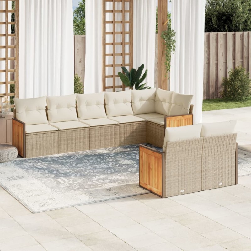 vidaXL Juego de sofás de jardín con cojines beige 8 pzas ratán PE vidaXL Juego de sofás de jardín con cojines beige 8 pzas ratán PE