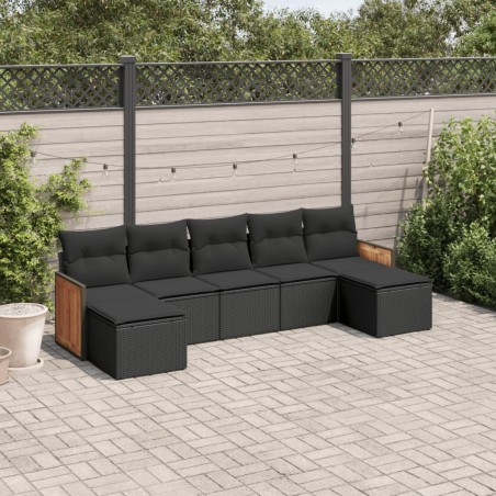 vidaXL Set de comedor de jardín 7 pzas y cojines ratán sintético negro