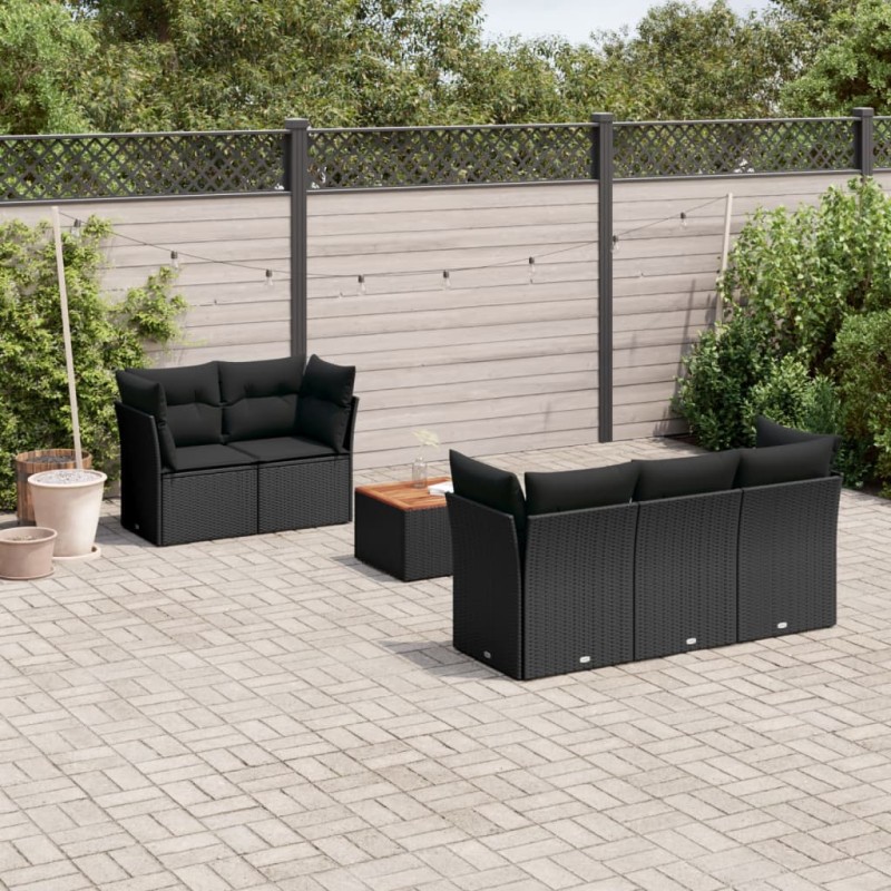 vidaXL Set de sofás de jardín 6 piezas y cojines ratán sintético negro vidaXL Set de sofás de jardín 6 piezas y cojines ratán sintético negro