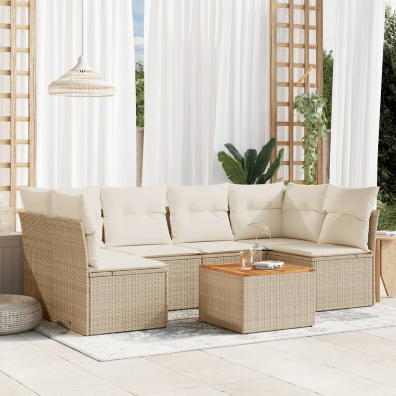 vidaXL Set sofás de jardín 7 piezas y cojines ratán sintético beige vidaXL Set sofás de jardín 7 piezas y cojines ratán sintético beige