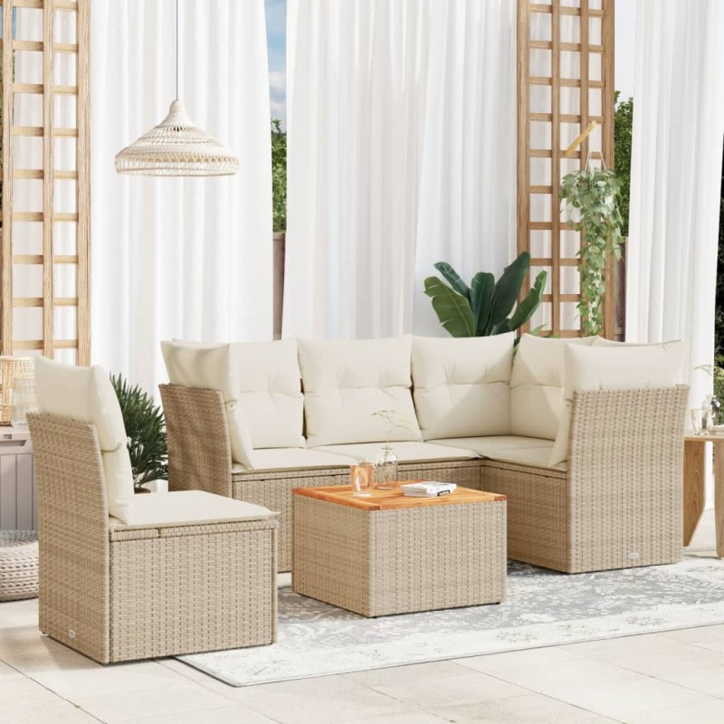 vidaXL Juego de sofás jardín con cojines 6 pzas ratán sintético beige vidaXL Juego de sofás jardín con cojines 6 pzas ratán sintético beige