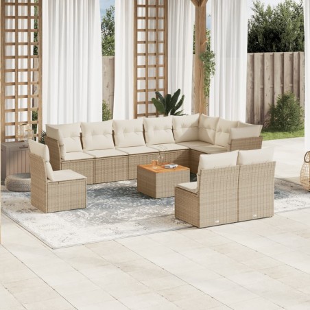 vidaXL Set de sofás de jardín 11pzas con cojines ratán sintético beige
