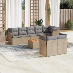 vidaXL Juego de sofás jardín con cojines beige mezcla 9 pzas ratán PE