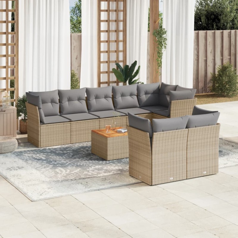 vidaXL Juego de sofás jardín con cojines beige mezcla 9 pzas ratán PE vidaXL Juego de sofás jardín con cojines beige mezcla 9 pzas ratán PE