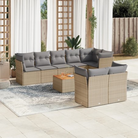 vidaXL Juego de sofás jardín con cojines beige mezcla 9 pzas ratán PE