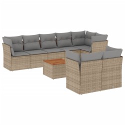vidaXL Juego de sofás jardín con cojines beige mezcla 9 pzas ratán PE