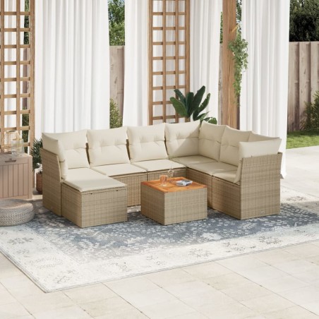 vidaXL Juego de sofás de jardín con cojines beige 8 pzas ratán PE
