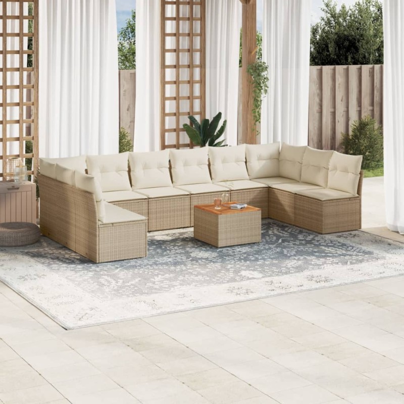 vidaXL Set de sofás de jardín 11pzas con cojines ratán sintético beige vidaXL Set de sofás de jardín 11pzas con cojines ratán sintético beige