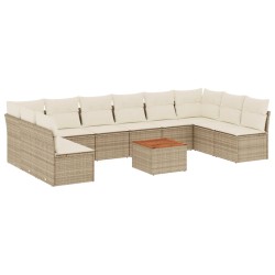 vidaXL Set de sofás de jardín 11pzas con cojines ratán sintético beige