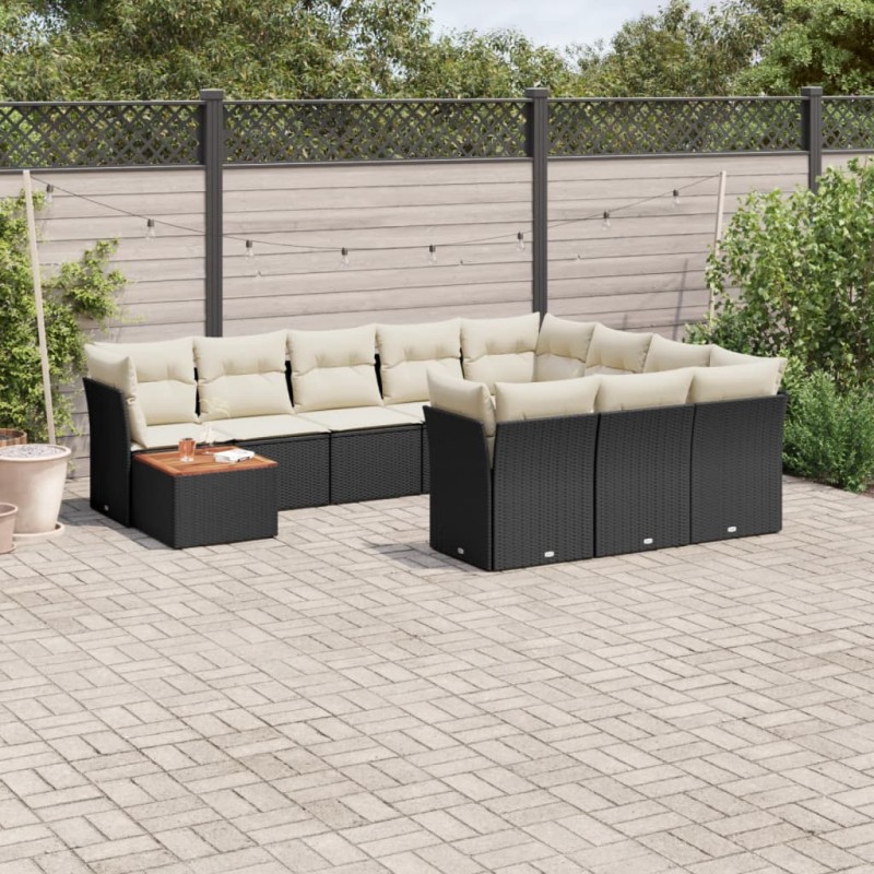 vidaXL Set de sofás de jardín 11 pzas y cojines ratán sintético negro vidaXL Set de sofás de jardín 11 pzas y cojines ratán sintético negro