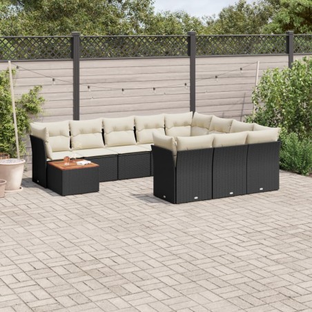 vidaXL Set de sofás de jardín 11 pzas y cojines ratán sintético negro