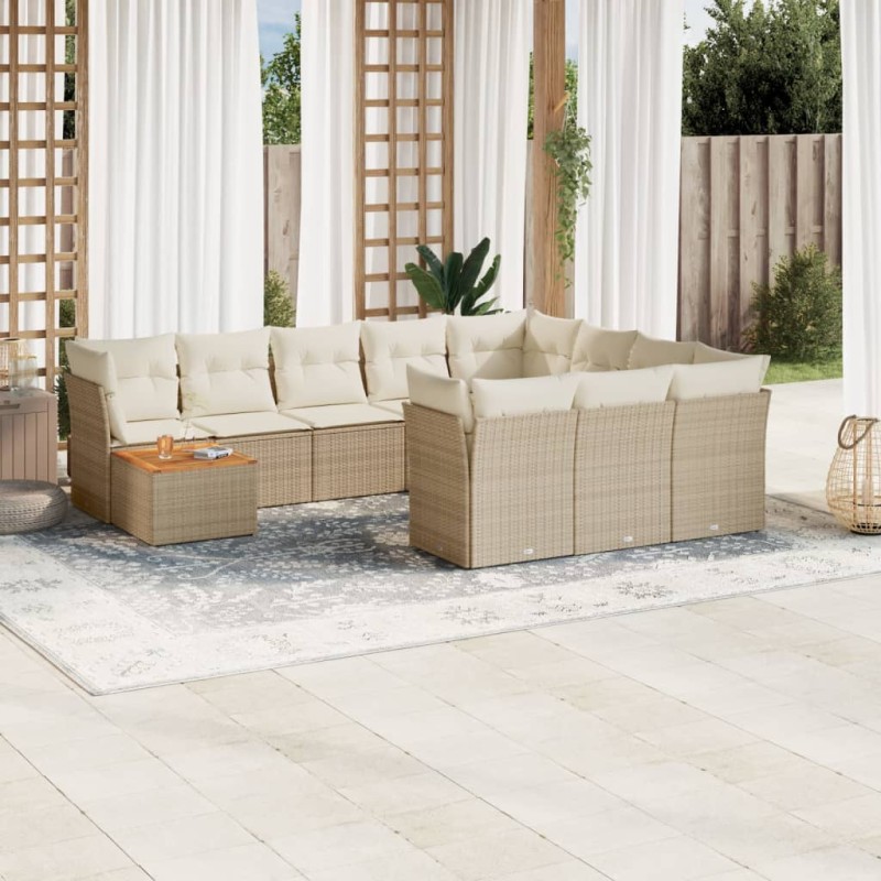 vidaXL Set de sofás de jardín 11pzas con cojines ratán sintético beige vidaXL Set de sofás de jardín 11pzas con cojines ratán sintético beige