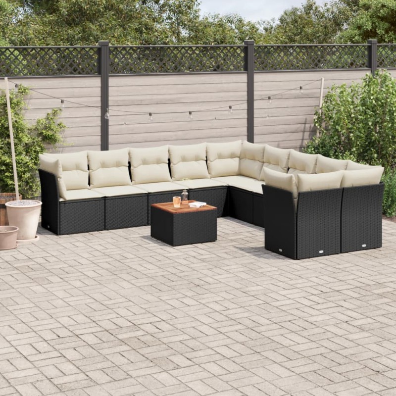 vidaXL Set de sofás de jardín 11 pzas y cojines ratán sintético negro vidaXL Set de sofás de jardín 11 pzas y cojines ratán sintético negro