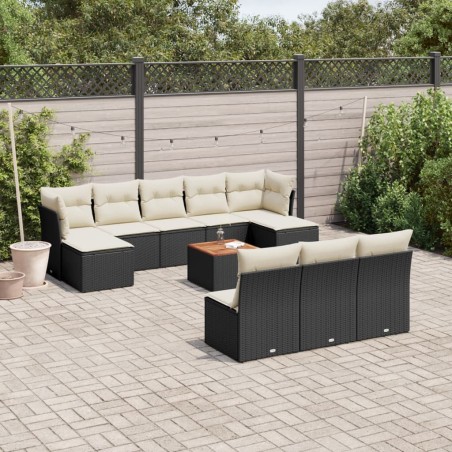 vidaXL Set de sofás de jardín 11 pzas y cojines ratán sintético negro